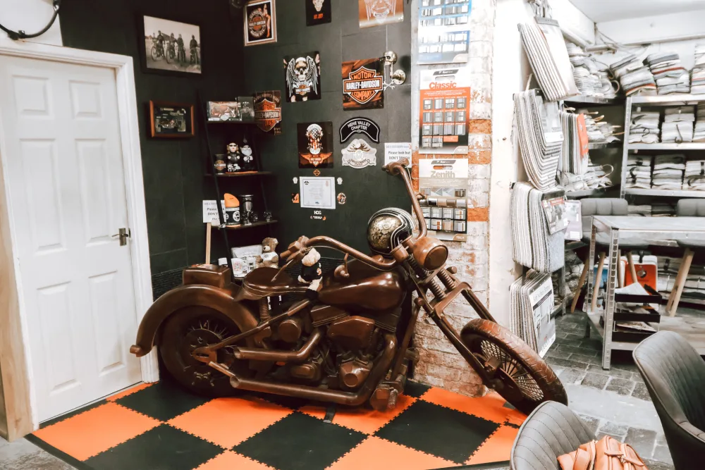 Angie and Kevin's Harley-Davidson on display in the Banbury showroom